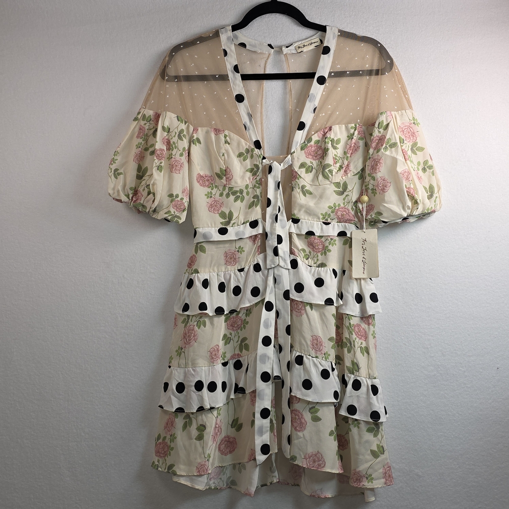 For Love & Lemons Butterscotch Mini Tiered Floral,Polka Dot Ruffle Dress S NWT - Picture 4 of 12